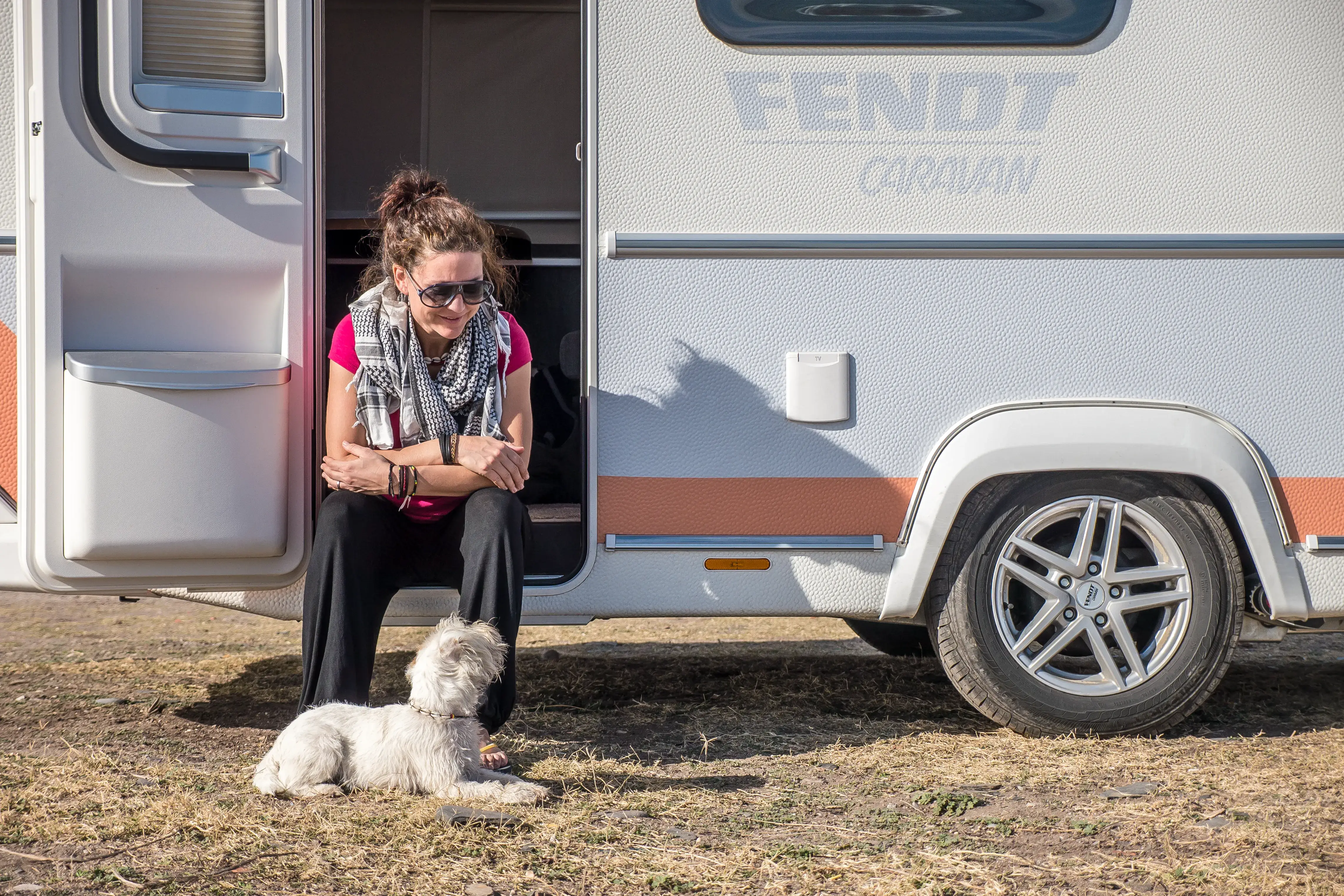 Nele by her camper.